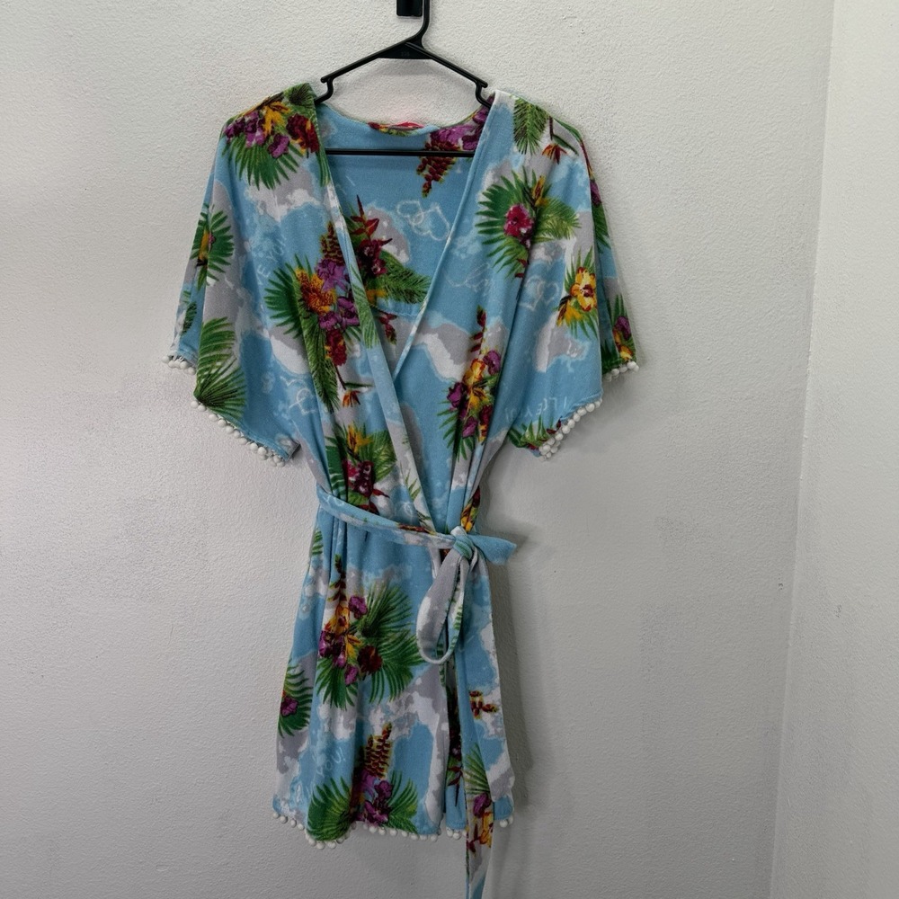 Betsey Johnson Hawaiian Tropical Robe Terry Cloth Kimono Beach Swimsuit Cover Up